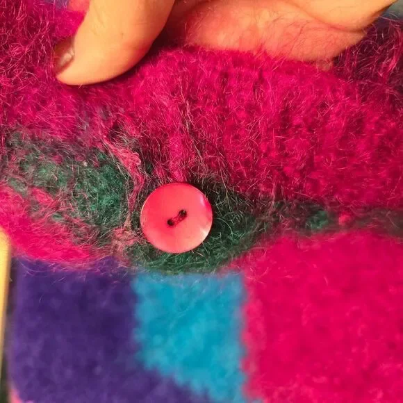 Premier Collection Petites‎ Multicolor Diamond Mohair Cardigan Sweater Sz M - Picture 8 of 8